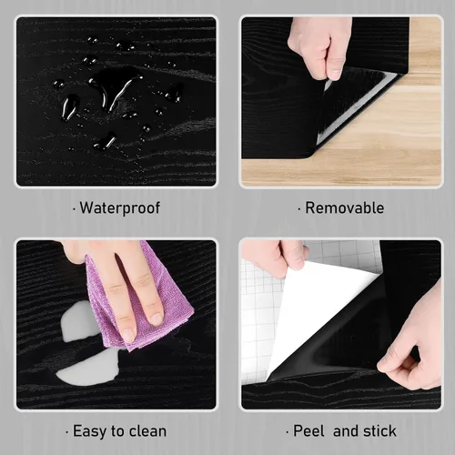 Vista 8 de Wallercity Papel de contacto de grano de madera negro texturizado para cocina, papel de contacto de madera autoadhesivo para armarios, impermeable
