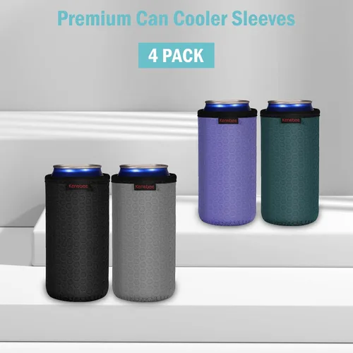 Vista 2 de Paquete de 4 Fundas Enfriadoras para Latas Delgadas de 12oz, Suaves Aisladas Reutilizables Antideslizantes de Neopreno Portavasos Cubiertas
