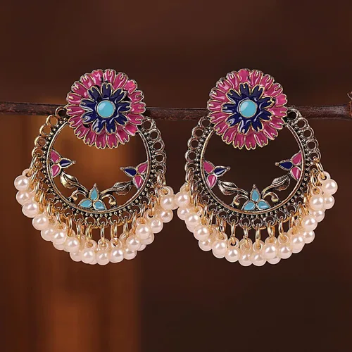 Vista 3 de Aretes de clip para niña, aretes bohemios, aretes de metal, aretes huecos, aretes vintage, juego de aretes bohemios, aretes colgantes para mujer