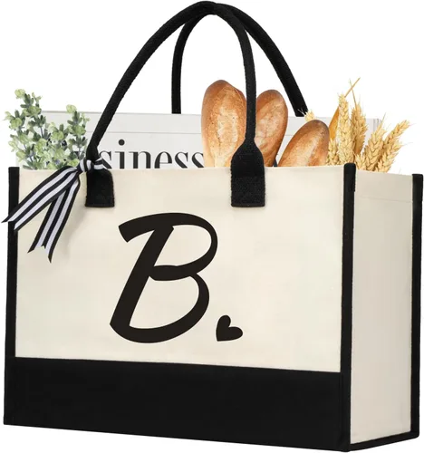Vista 23 de shenee Initial Canvas Tote Bag, Personalized Beach Bags Gift for Women