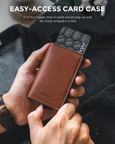 Vista 8 de VULKIT Tarjetero RFID Bloqueo de Cuero Automático Pop Up Cartera Aluminio Slim Pocket Tarjeta de Visita