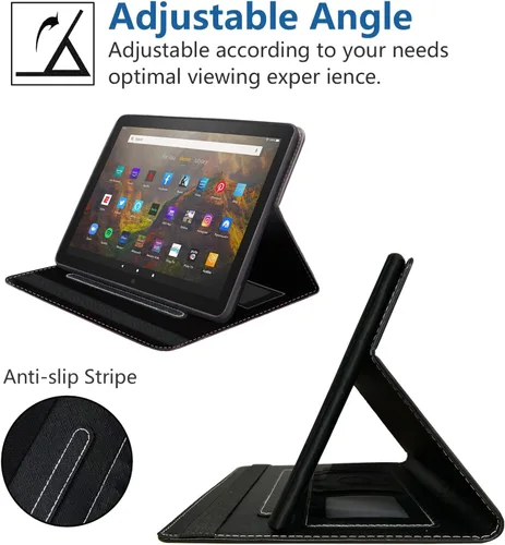 Vista 4 de Funda para tablet Kindle Fire HD 10/Fire HD 10 Plus (11ª generación, versión 2021), funda de piel sintética de alta calidad con ranura para tarjeta