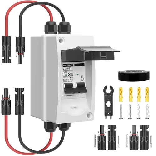 Vista 34 de Interruptor de desconexión de panel solar, disyuntor miniatura de 20 amperios CC CA, 500 V, 2 polos con conector fotovoltaico y caja impermeable