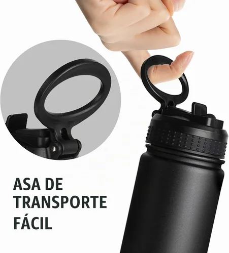 Vista 4 de Life's Easy Botella de agua aislada de acero inoxidable – Botella de agua deportiva con mango de bucle y tapa de popote de silicona biónico – Frasco