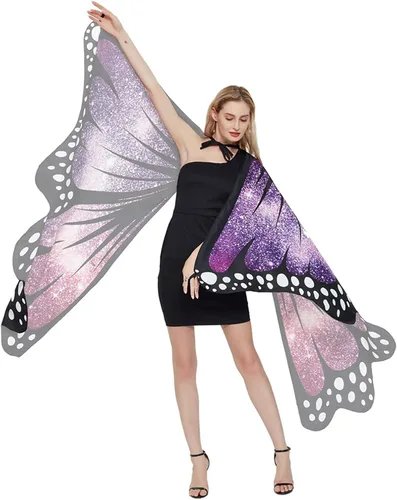 Vista 2 de Alas de mariposa para mujer, disfraz de chal de hada de Halloween, capa para mujer, ala de mariposa, vestido de disfraz elegante