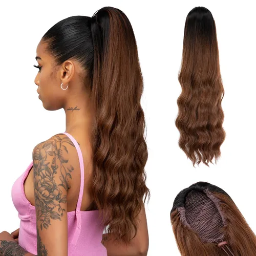 Vista 12 de Extensiones de cabello rizado con cordón para mujeres negras, 16 pulgadas de largo, sintético, afro, esponjoso, en capas, extensión de cola