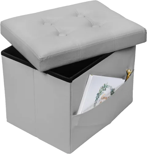 Vista 13 de Bsketa Otomana de Almacenamiento, Taburete Plegable con Asiento Acolchado de Espuma Más Gruesa, Otomana Pequeña de Cuero para Almacenamiento, Banco