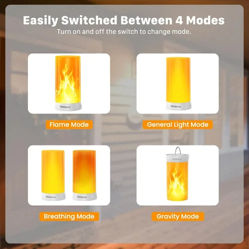 Vista 6 de Hompavo 【Actualizado】 Luces de llama, 4 modos recargables para decoración del hogar Waterproof LED Battery Operated Flameless Candles, Pillar
