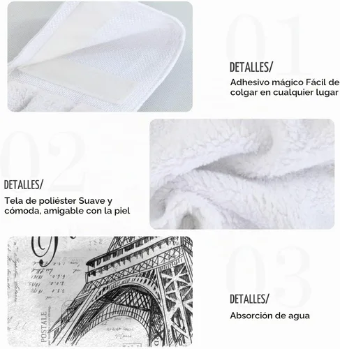 Vista 5 de Nander Toalla de algodón Paris Eiffel Tower, 2 toallas absorbentes para baño, lavable a máquina
