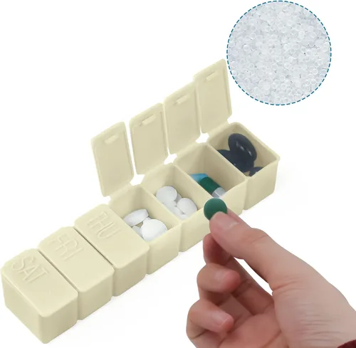 Vista 5 de Organizador semanal de píldoras pequeñas, pastillero de 7 días, caja de medicina diaria de vitaminas, recipientes de píldoras para suplementos