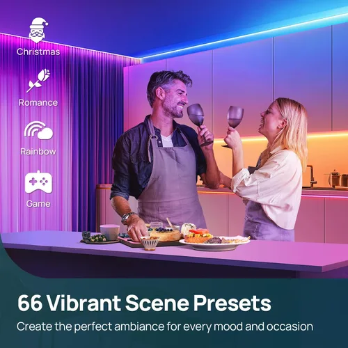 Vista 5 de Linkind - Tira de luces LED RGB de 10 pies, tira de luz inteligente que funciona con Alexa y Google Home, luces LED de cambio de color segmentadas