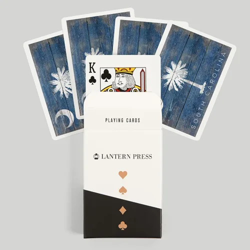Vista 6 de Lantern Press Carolina del Sur, bandera rústica del estado (52 cartas de juego, baraja de cartas de tamaño póquer con comodines)