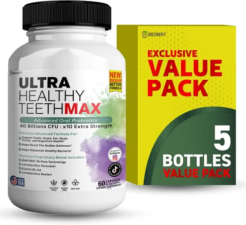 Vista 12 de Suplemento probiótico Ultra Healthy Teeth Max, 40 mil millones de UFC, 60 cápsulas, fórmula avanzada de salud bucal (1)