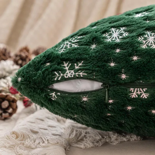 Vista 6 de MIULEE - Juego de 2 fundas de cojín decorativas de Navidad, hechas de piel sintética suave con copos de nieve plateados y brillantina, para Verde
