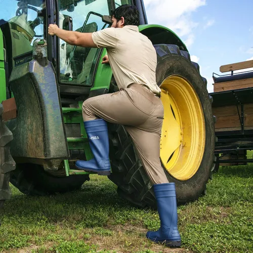 Vista 4 de HISEA Botas de lluvia para hombre con vástago de acero, botas de goma impermeables, botas de lluvia de PVC sin costuras, calzado de protección