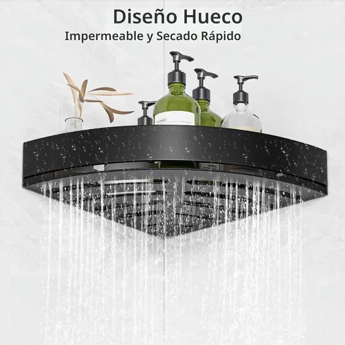 Vista 6 de Wisfame Carrito de Ducha Esquinero Negro - Estante de Ducha Triangular de Aluminio Resistente al Óxido - Instalación Sin Taladro y Con Taladro - 2