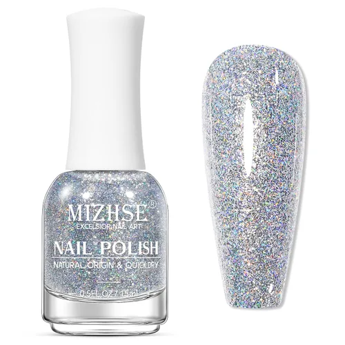 Vista 17 de MIZHSE Translucent Shimmering Nail Polish, Quick Dry Clear Glitter White brillo claro