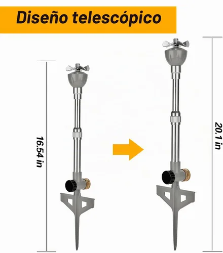 Vista 3 de Aspersor de césped para patio, rociador de agua 100% metal con base de pico resistente, riego de 360 grados para césped, jardín