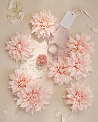 Vista 3 de TINGE TIME Flores artificiales, 20 piezas de dalia de seda de 5/6 pulgadas, flores falsas para bricolaje, ramos de novia, centros de mesa, arreglos