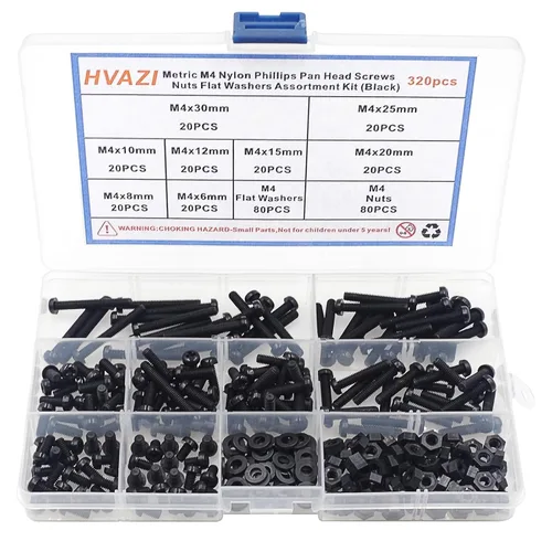 Vista 11 de Metric M2.5 Nylon Phillips Tornillos de cabeza plana tuercas arandelas planas Kit surtido (negro)