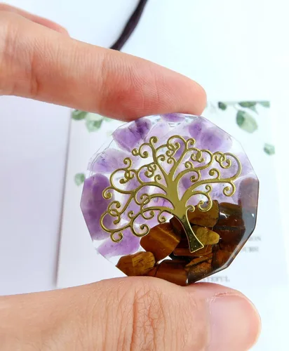 Vista 8 de Tree of Life Orgone Pendant Necklace– Natural Chakra Healing Crystal Stones Necklace, Symbol of Growth & Harmony, Handmade Spiritual Orgonite