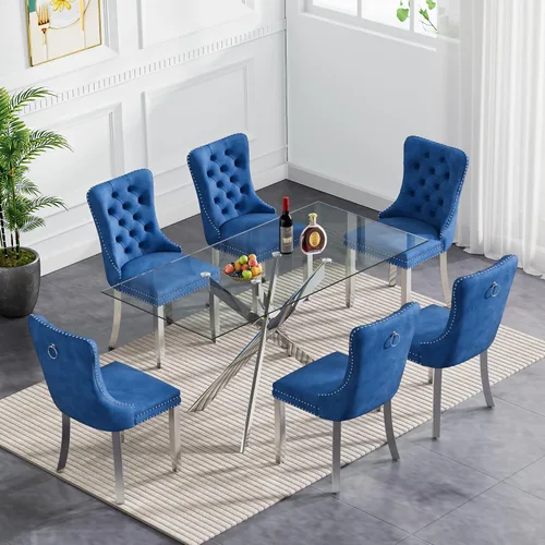Vista 39 de Juego de mesa de comedor de cristal plateado moderno de 47 pulgadas para 2, juego de mesa de comedor de cocina redonda de 3 piezas con patas