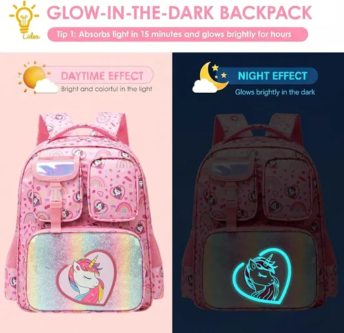 Vista 4 de Mochila para niñas de 5 a 8 años para jardín de infantes y escuela primaria Rosa