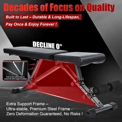Vista 4 de BARWING 900LBS Adjustable Workout Bench for Home Gym, Flat Foldable Weight Bench For Home Gym, 2025 Upgraded Adjustable Bench Press Set, Incline