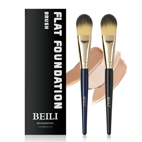 Vista 9 de BEILI Juego de brochas de base para líquido, crema y polvo, cepillo de maquillaje de cara plana para máscara y corrector, herramientas de mezcla
