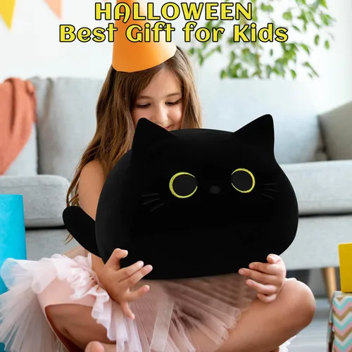 Vista 6 de Auspicious beginning Juguete de peluche de gato negro gigante de 19 pulgadas, juguete de peluche Kawaii, almohada de felpa de gato, decoración