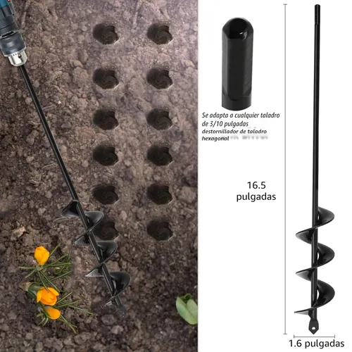 Vista 3 de TCBWFY Broca de taladro de jardín para plantar de 1.6 x 16.5 pulgadas y 3.5 x 16 pulgadas, herramienta de maceta resistente para cavar agujeros