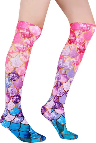 Vista 2 de Benefeet Sox Calcetines largos hasta la rodilla para mujeres y niñas, divertidos, sedosos, ligeros, con estampado 3D, para cosplay, medias locas