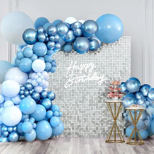 Vista 6 de Kit de arco de guirnalda de globos azules para cumpleaños de niño de Felice Arts con diferentes tamaños de globos metálicos macarrón azul pastel