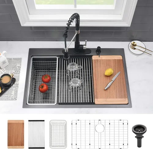 Vista 11 de Fregadero de barra de 15 pulgadas para estación de trabajo, fregadero de cocina pequeño de 15 x 15 pulgadas, montaje superior, calibre 16