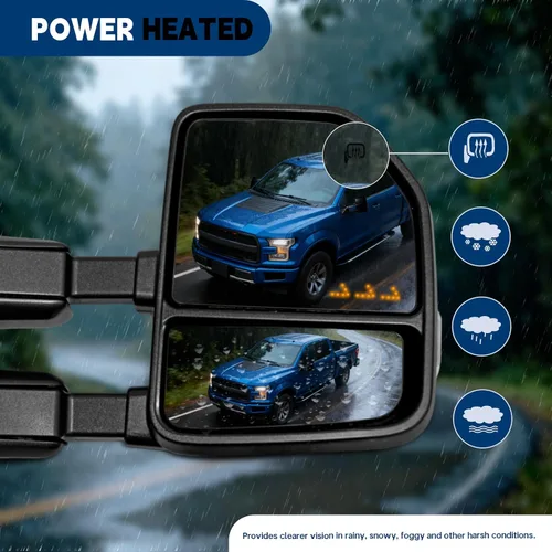 Vista 7 de AERDM Nuevo Espejo de Remolque Compatible con Espejos Laterales Ford Super Duty F-250 F-350 F-450 F-550 1999-2016, Negro con Vidrio Calefactado