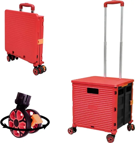 Vista 11 de Carrito plegable portátil con ruedas para compras, 4 ruedas giratorias con mango telescópico de plástico duradero y resistente, para viajes