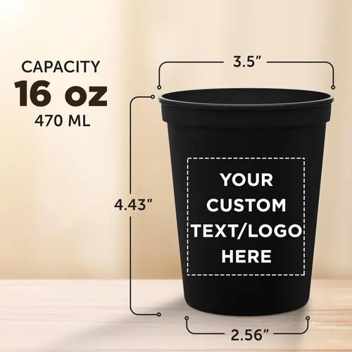 Vista 5 de DISCOUNT PROMOS Vasos de plástico personalizados para estadios, 16 onzas, juego de 100, paquete personalizado a granel, perfecto para cumpleaños