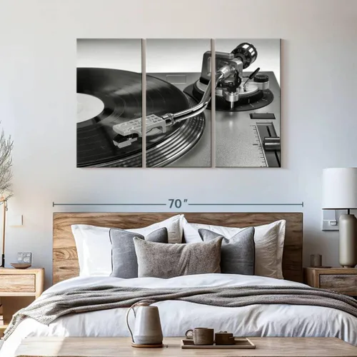 Vista 158 de Elephant Stock BW - Reproductor de discos de vinilo para pared, lienzo horizontal, decoración de pared de sala de estar de 3 piezas, impresión