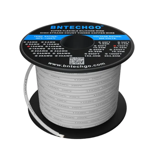 Vista 15 de BNTECHGO Carrete de alambre de silicona calibre 12, 50 pies, color marrón, flexible, 12 AWG, alambre de cobre estañado trenzado