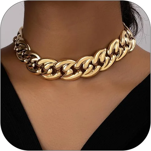 Vista 8 de Collar grueso de oro para mujer, gargantilla de oro, collar grueso de hip pop, collar de oro, joyería apilable, collar de barra en T, trajes