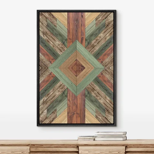 Vista 2 de IDEA4WALL Lienzo enmarcado para pared, decoración occidental, collage de polígonos de diamantes, paneles geométricos abstractos de madera, arte