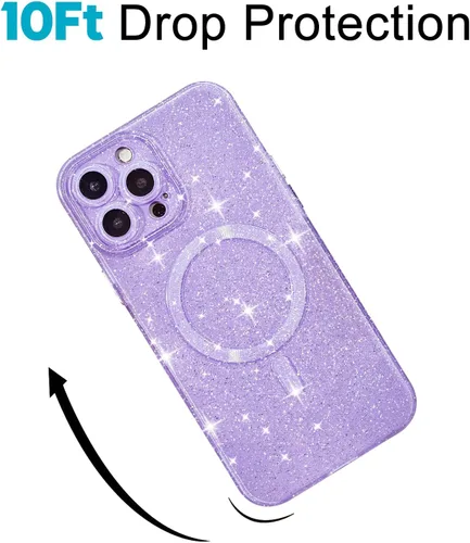 Vista 6 de oakxco Funda con Purpurina para iPhone 13 Pro Funda de Teléfono de Silicona Compatible con Magsafe, Femenina Linda Brillante con Lentejuelas