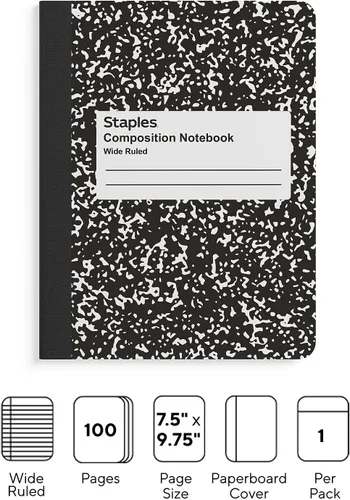 Vista 2 de Staples 674330 Cuaderno de composición 9.75 pulgadas x 7.5 pulgadas de ancho con rayas 100 Sh. mármol negro