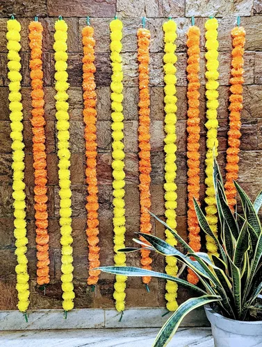 Vista 4 de Pretty Charming Flores artificiales de caléndula para decoración guirnaldas largas de caléndula para Toran Indian genda phool para bodas