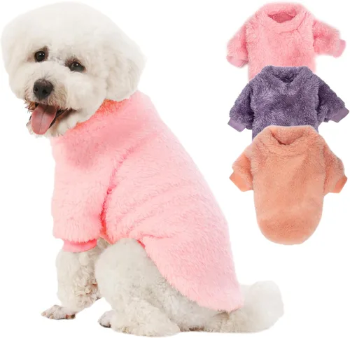 Vista 9 de Suéter para perro, paquete de 3 suéteres para perros pequeños, ropa para perros pequeños, hembras y machos, suéter ultrasuave y cálido