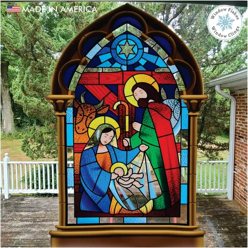 Vista 8 de Adhesivo para ventana de Belén pequeño de 11 pulgadas, calcomanía de Navidad para vidrio, decoración de ventanas y puertas, calcomanías