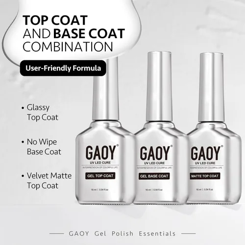 Vista 6 de GAOY Capa superior de gel de 0.6 fl oz, juego de capa superior y base mate