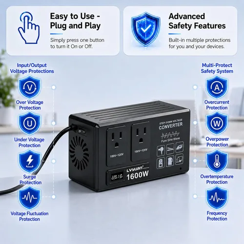 Vista 6 de LVYUAN Convertidor de voltaje reductor de onda sinusoidal pura de 1600W con Negro
