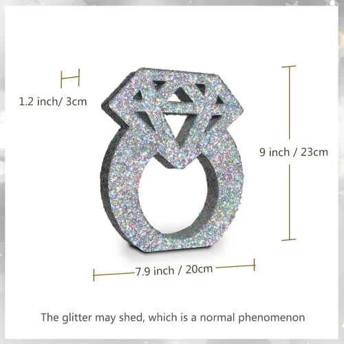 Vista 5 de Eploger Decoraciones de compromiso, anillos de diamante con purpurina plateada, centros de mesa para decoración de mesa, decoraciones de despedida