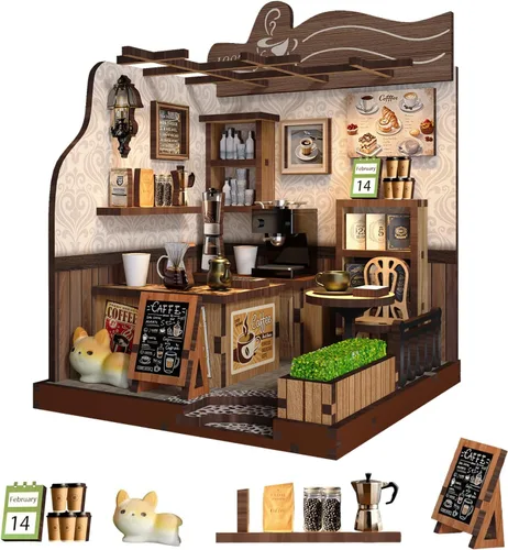 Vista 11 de Kit de rincón de libros en miniatura, rompecabezas de madera 3D, decoración de estantería de biblioteca con luces LED, modelo de casa pequeña